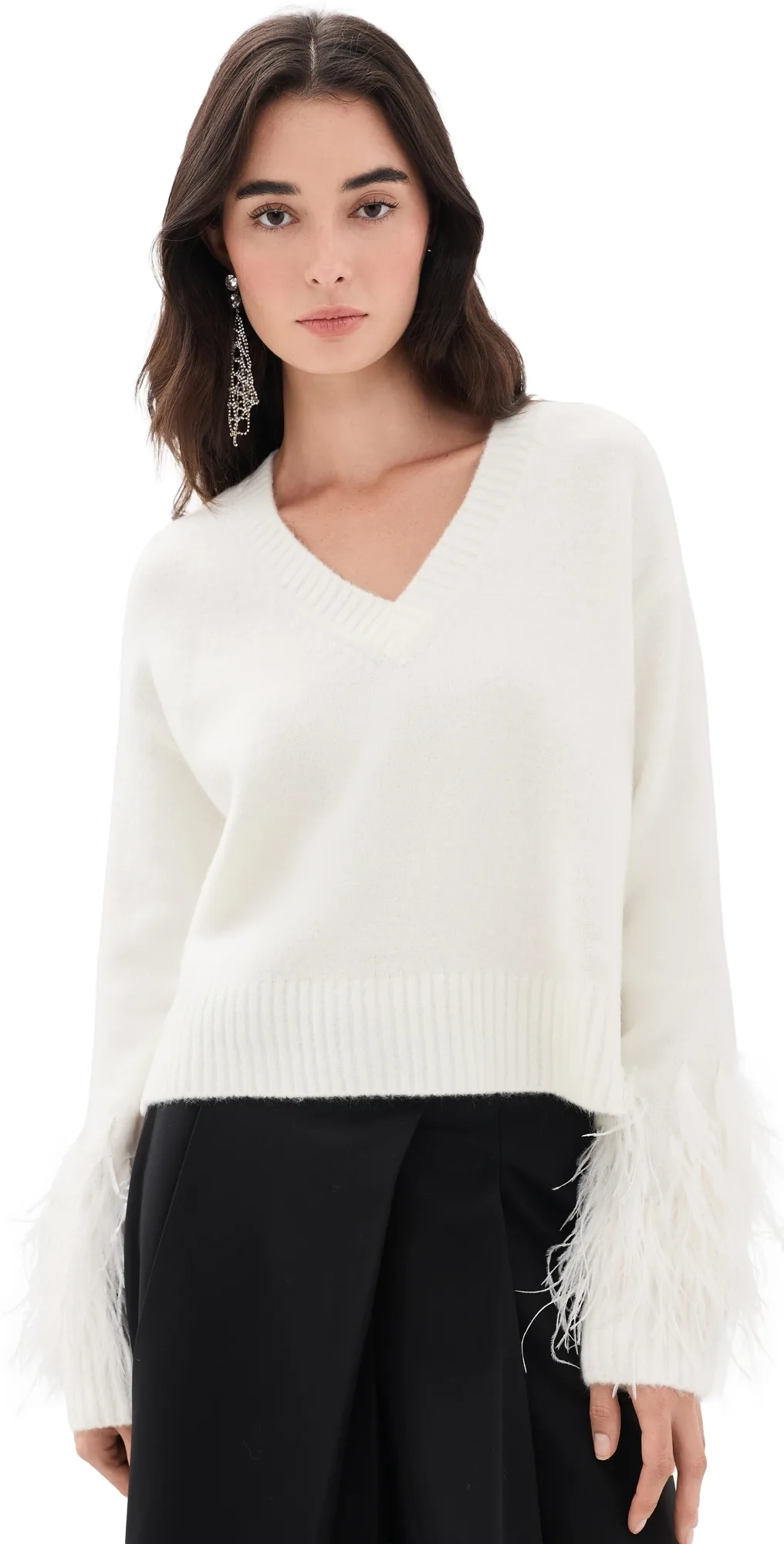 Brianne Feather V Neck Pullover by Cinq  Sept