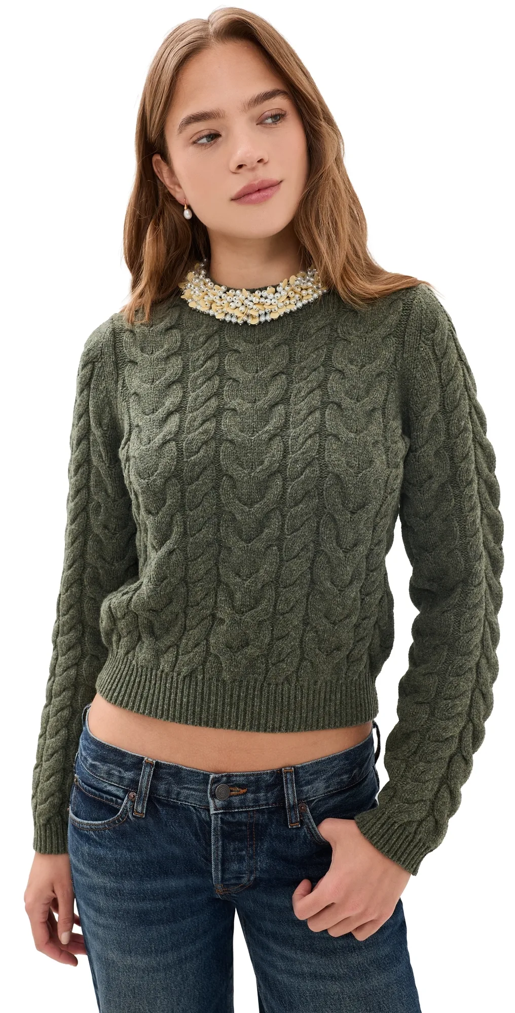 Marlie Cropped Knit Pullover with Embellishments by Ulla Johnson
