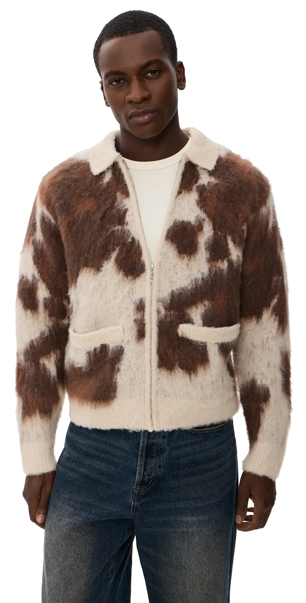 Cow Pattern Zip Sweater by Obey
