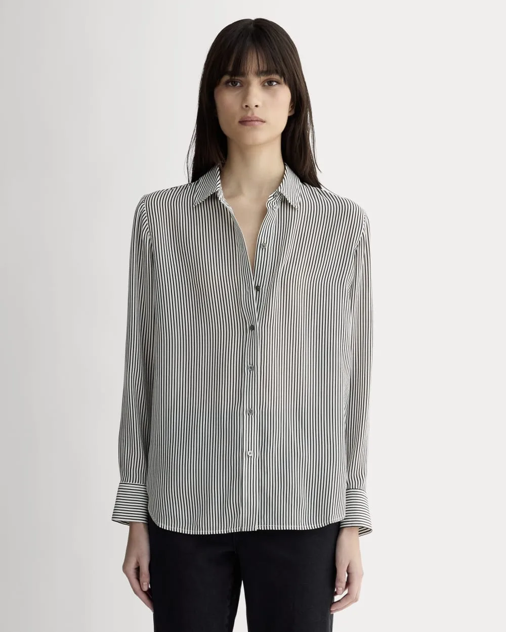Must-Have Shirt, Washable Silk, Black Micro Stripe by Everlane
