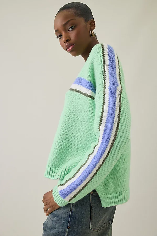 Eileen Multi-Color Stripe Oversized Crew Neck Sweater by BDG