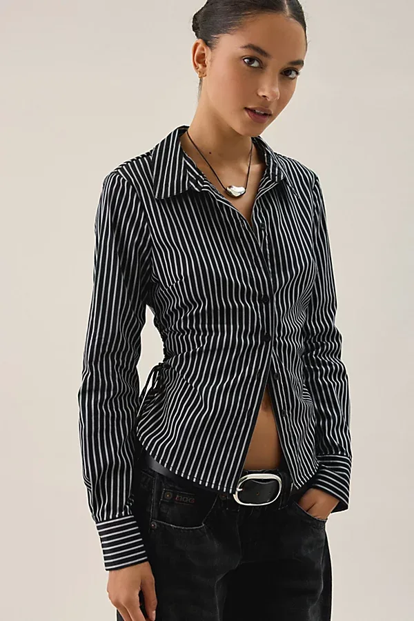 Joanna Tailored Side-Tie Button-Down Shirt by BDG