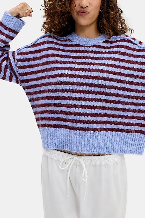 UO Oslo Striped Brushed Knit Crew Neck Sweater by Urban Outfitters