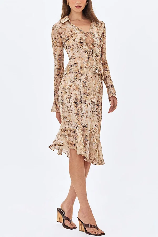 Umarah Reptile Print Asymmetrical Ruffled Skirt by Miss Circle