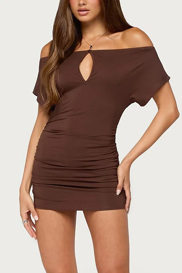 Haely Off Shoulder Keyhole Mini Dress