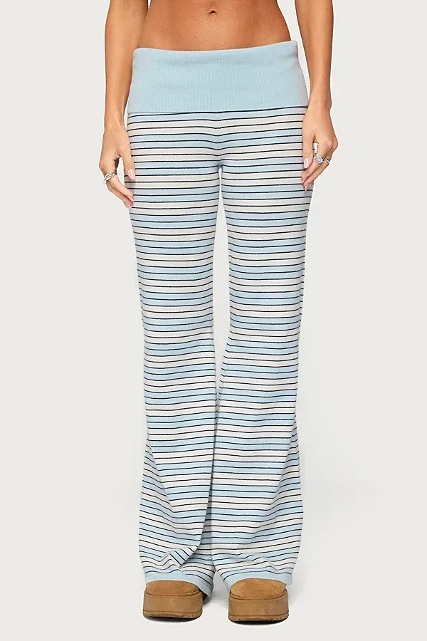 Jadie Foldover Striped Knit Pants by Edikted