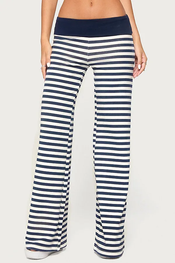 Fina Contrast Foldover Striped Pants by Edikted