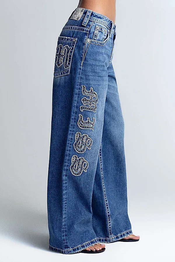 Azalea Embroidered Baggy Wide Leg Jeans by Miss Me