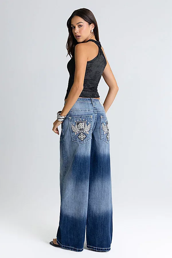 Helena Appliqué Baggy Wide Leg Jean by Miss Me
