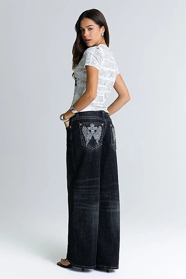 Covet Embellished Baggy Wide Leg Jeans by Miss Me