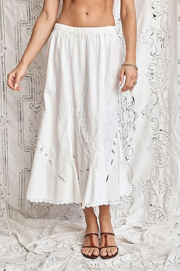 90s Cotton Beaded Cutwork Skirt Selected by Madly Vintage by Madly Vintage