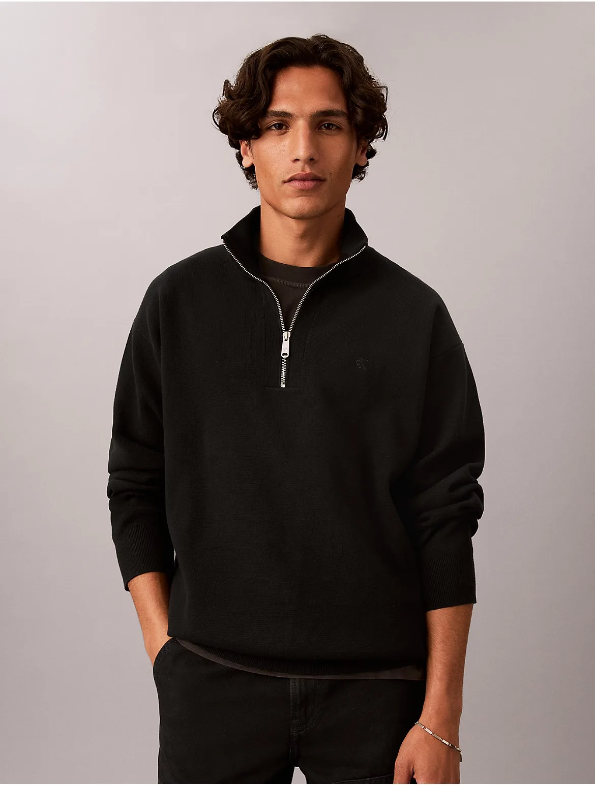 Smooth Cotton Quarter Zip Sweater by Calvin Klein