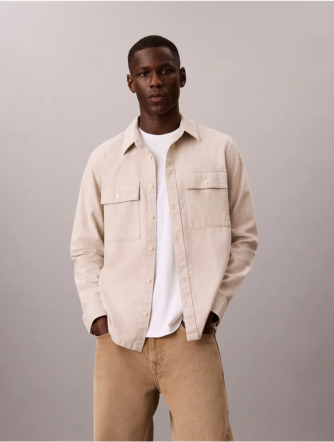 Melange Flannel Classic Button-Down Shirt
