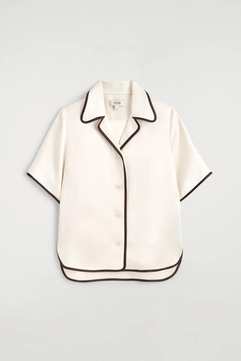 Contrast-Piped Satin Shirt