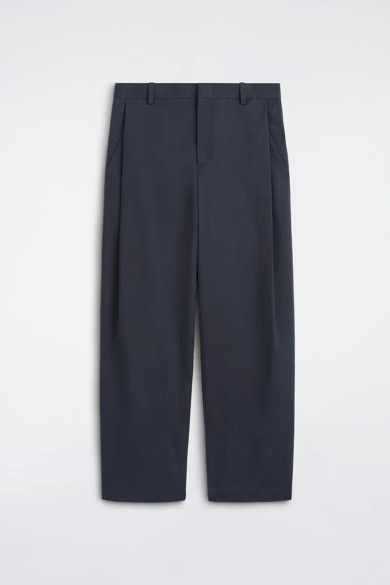 Pleated Cotton Relaxed-Fit Wide-Leg Pants