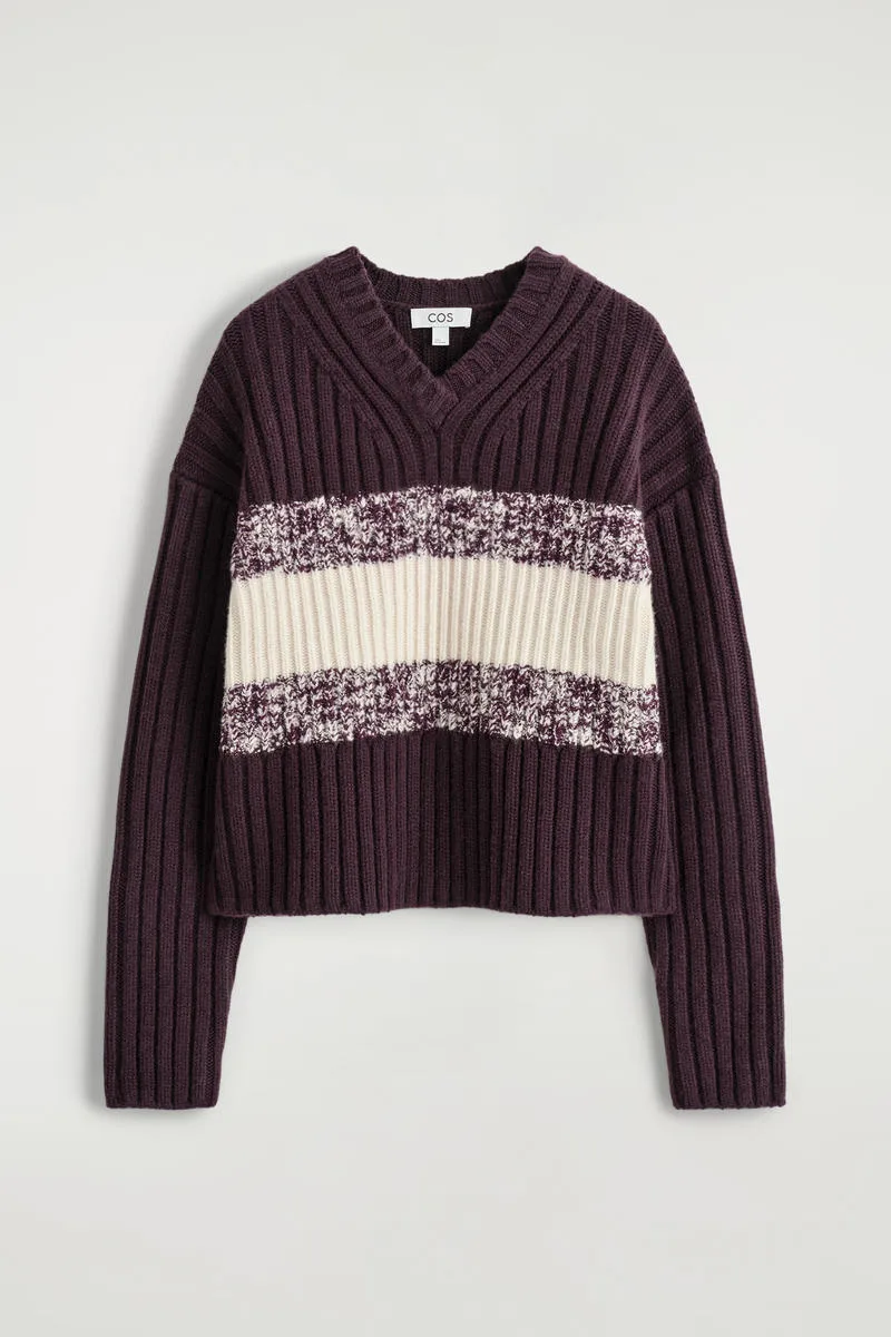 Textured Merino Wool V-Neck Sweater by COS