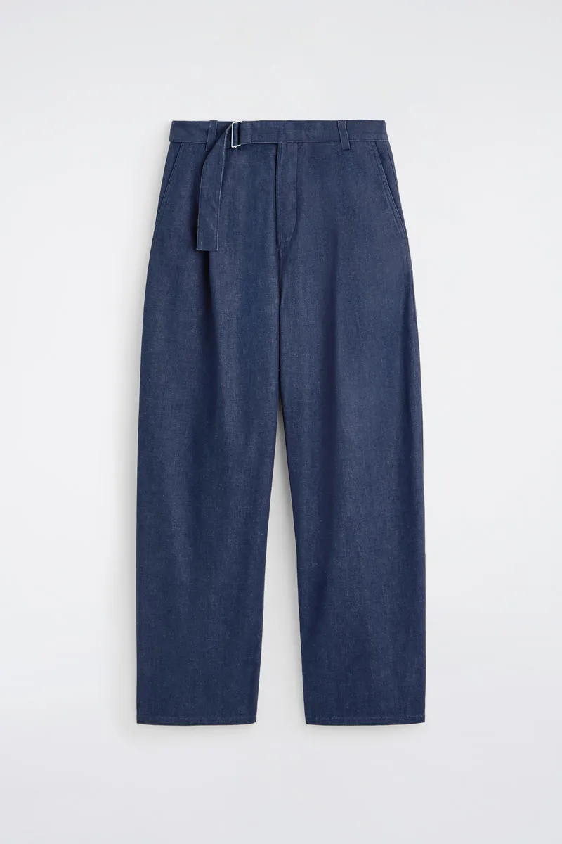Belted Denim Relaxed-Fit Barrel-Leg Pants