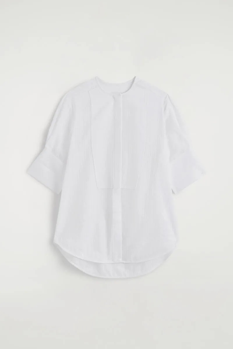 Bib-Front Stripe-Jacquard Cotton Shirt