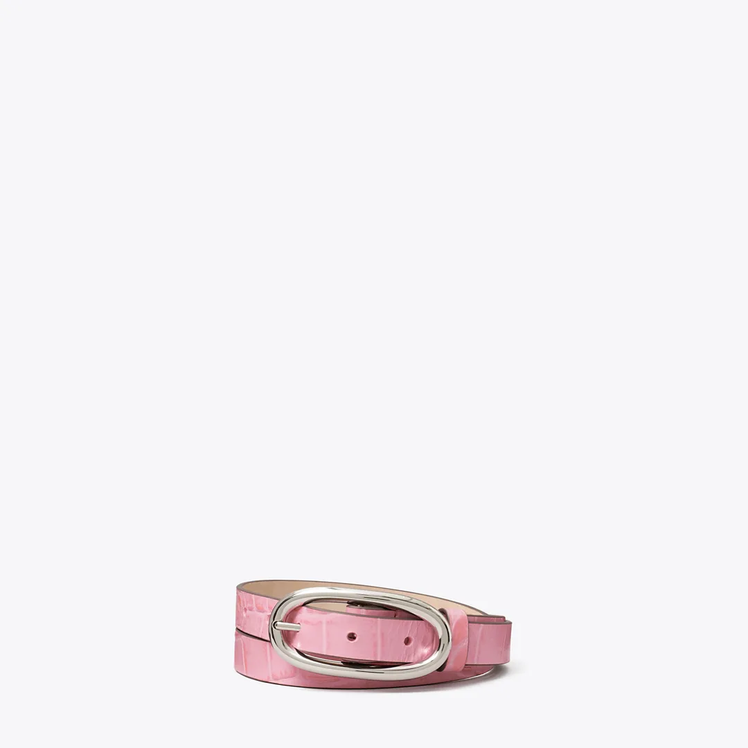 Pierced Embossed Croc Large Buckle Belt by Tory Burch