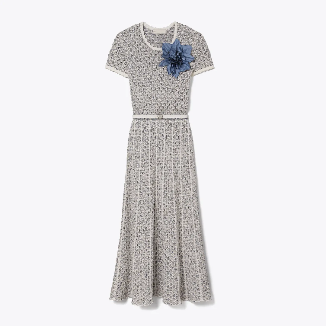 Floral Appliqu Knit Dress by Tory Burch