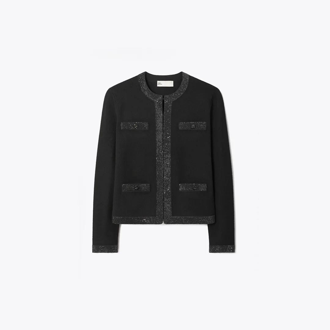 Kendra Embellished Wool Cardigan by Tory Burch