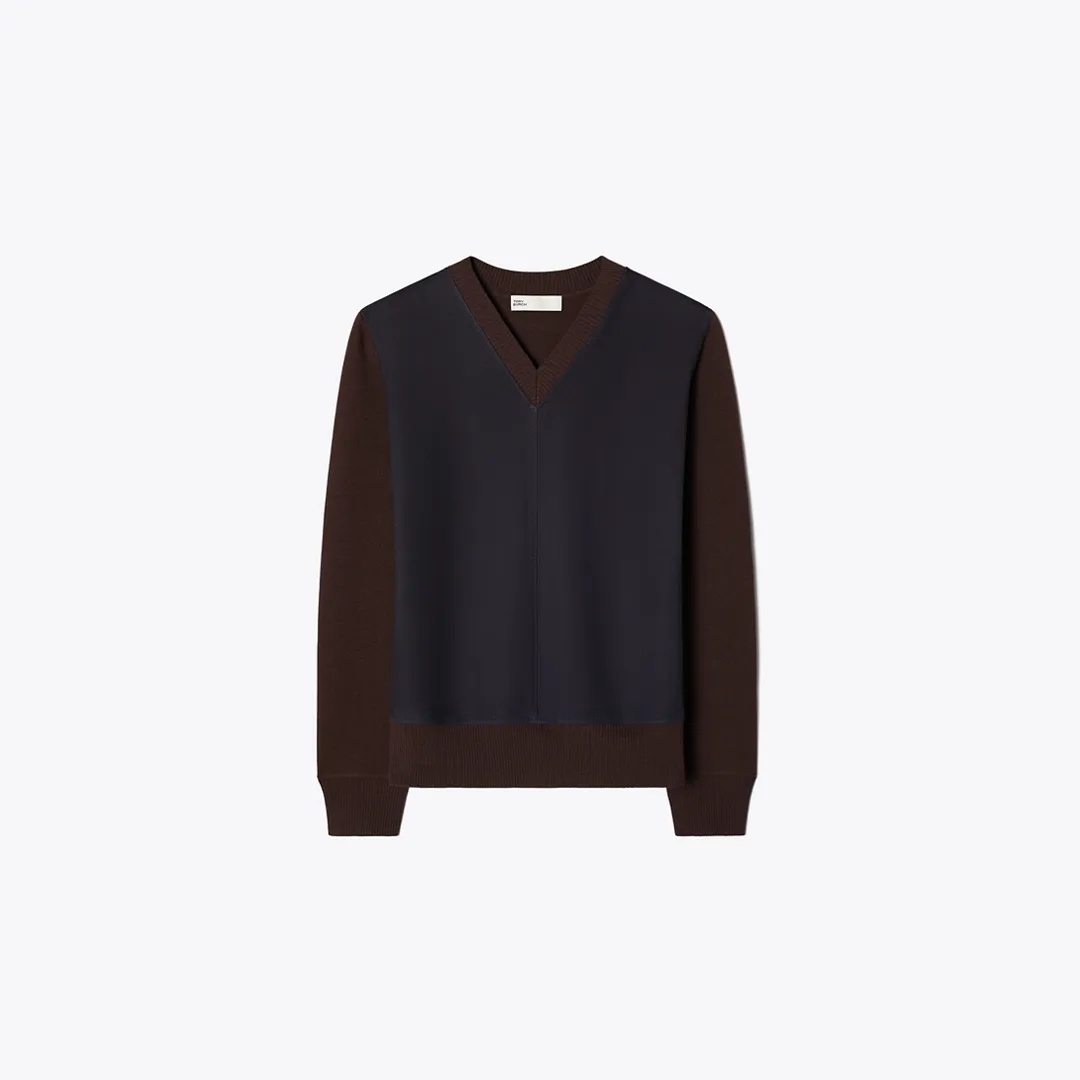 Suede Front Wool Sweater by Tory Burch