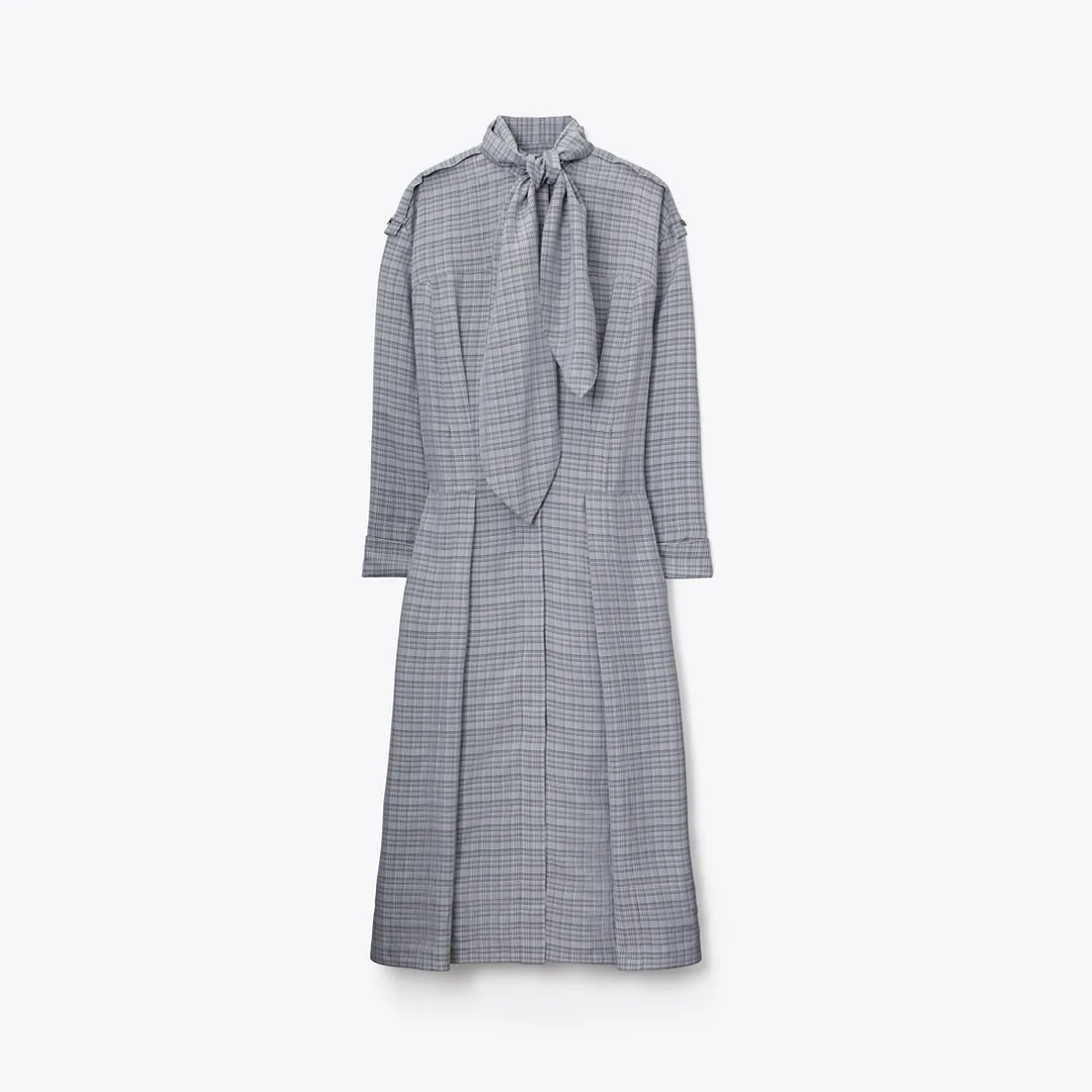 Front-Tie Jacquard Shirtdress