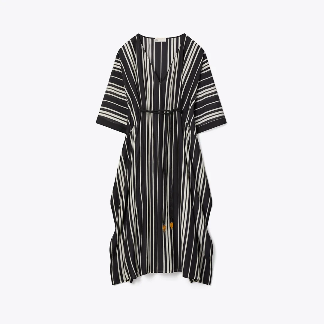 Belted Striped Silk Caftan