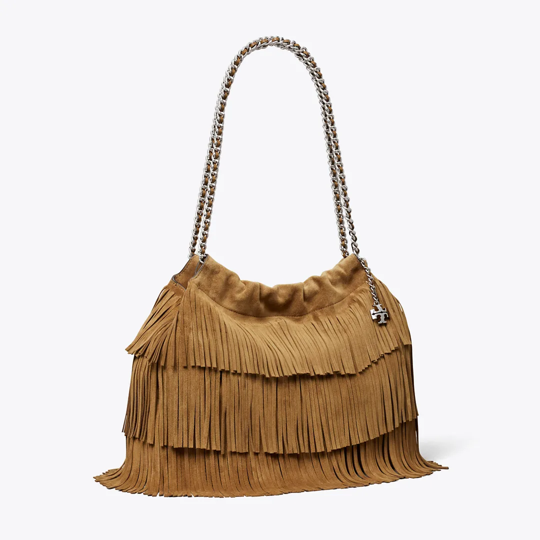 Fleming Suede Fringe Hobo Bag by Tory Burch