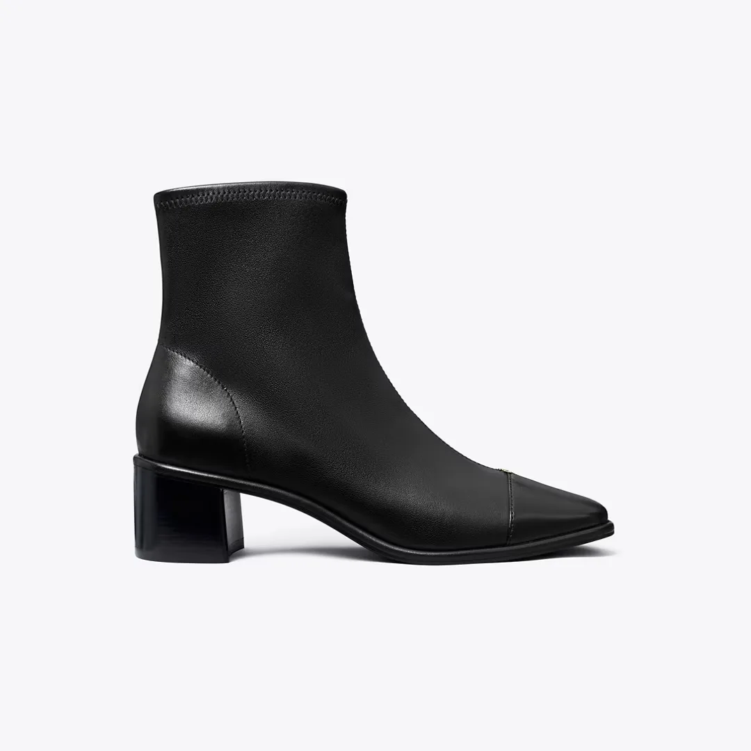 Cap-Toe Low-Heel Ankle Boot