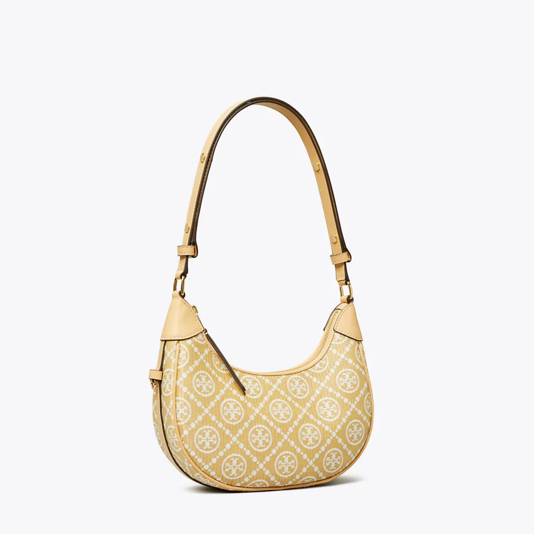 T Monogram Raffia Crescent Bag by Tory Burch