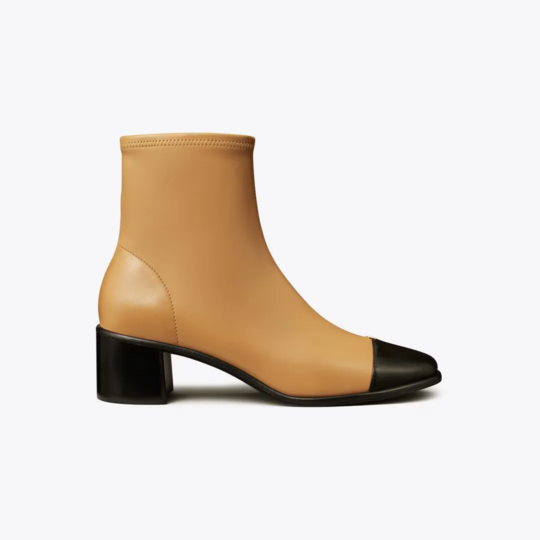 Cap-Toe Low-Heel Ankle Boot