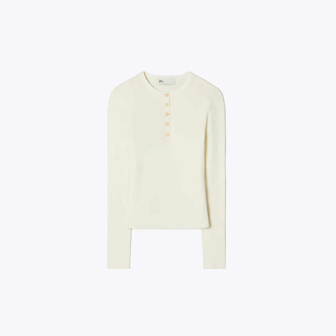 Ribbed Viscose Henley by Tory Burch