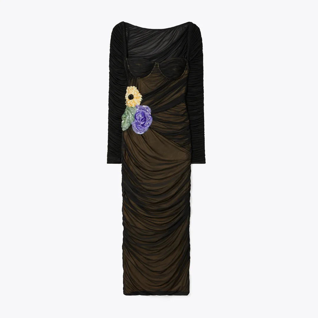 Embellished Viscose Ruched Dress by Tory Burch