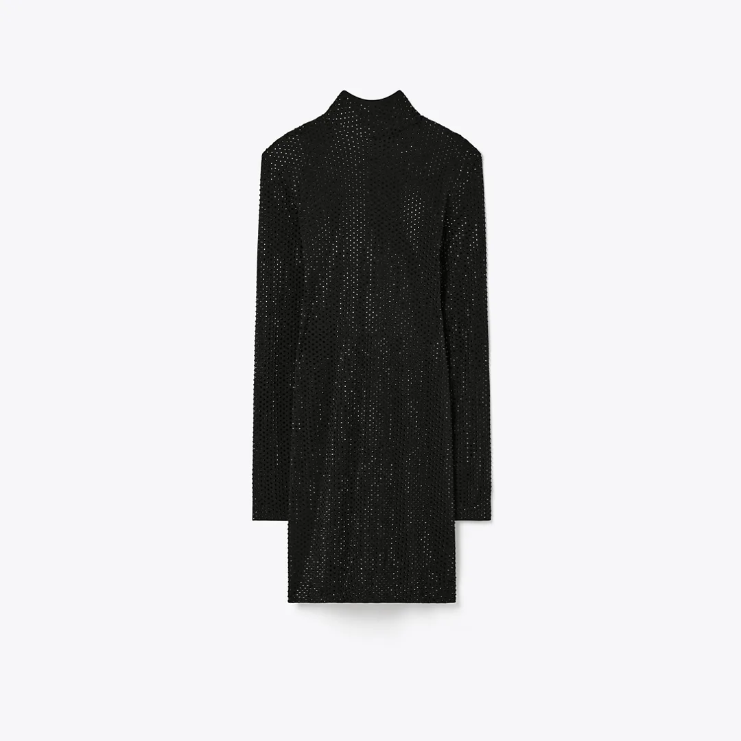Embellished Viscose Turtleneck Dress by Tory Burch
