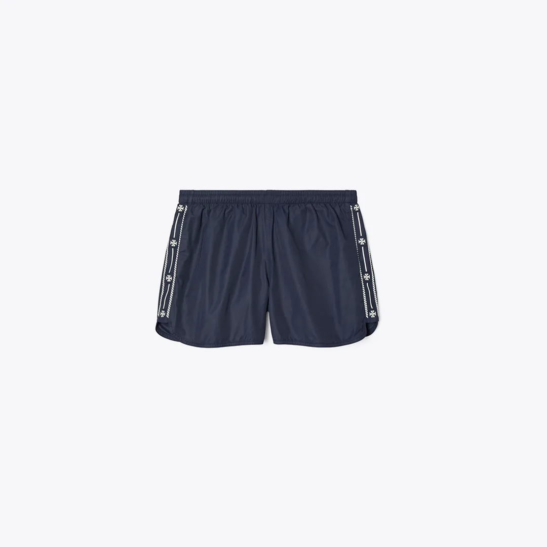 Embroidered Logo Nylon Short by Tory Burch