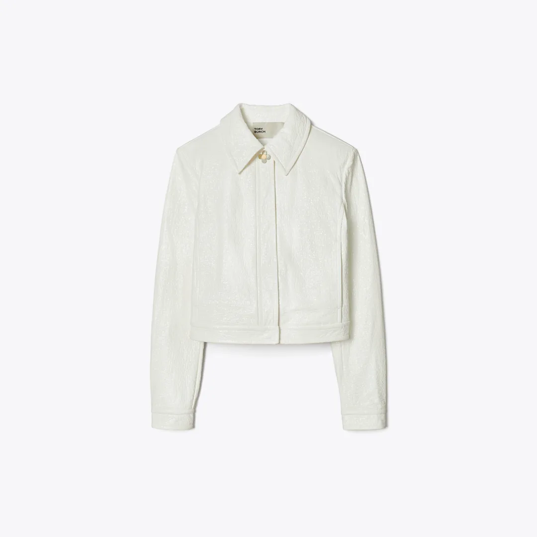 Faux Crinkle Leather Jacket by Tory Burch
