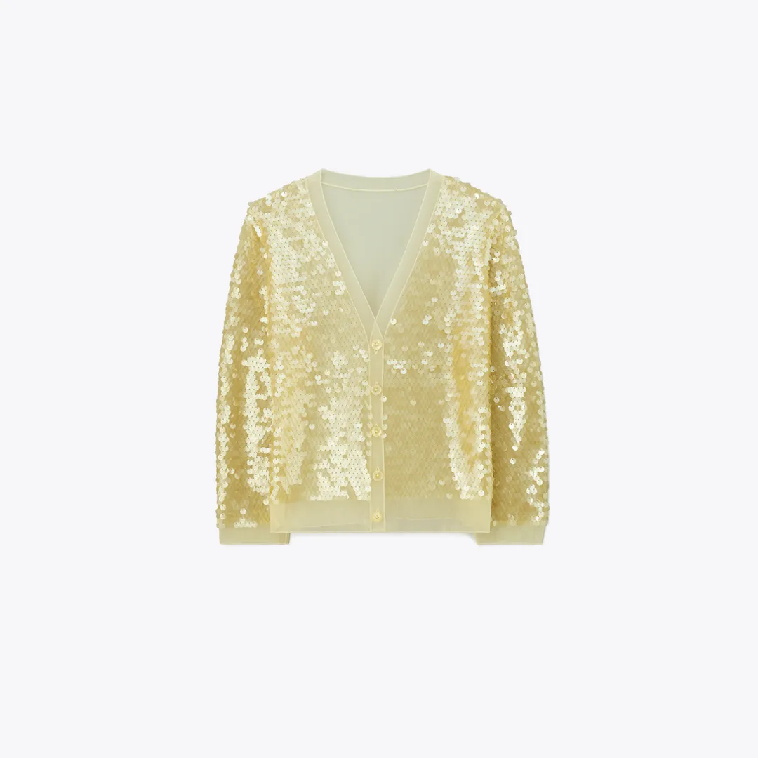 Sequin-Front Cardigan by Tory Burch