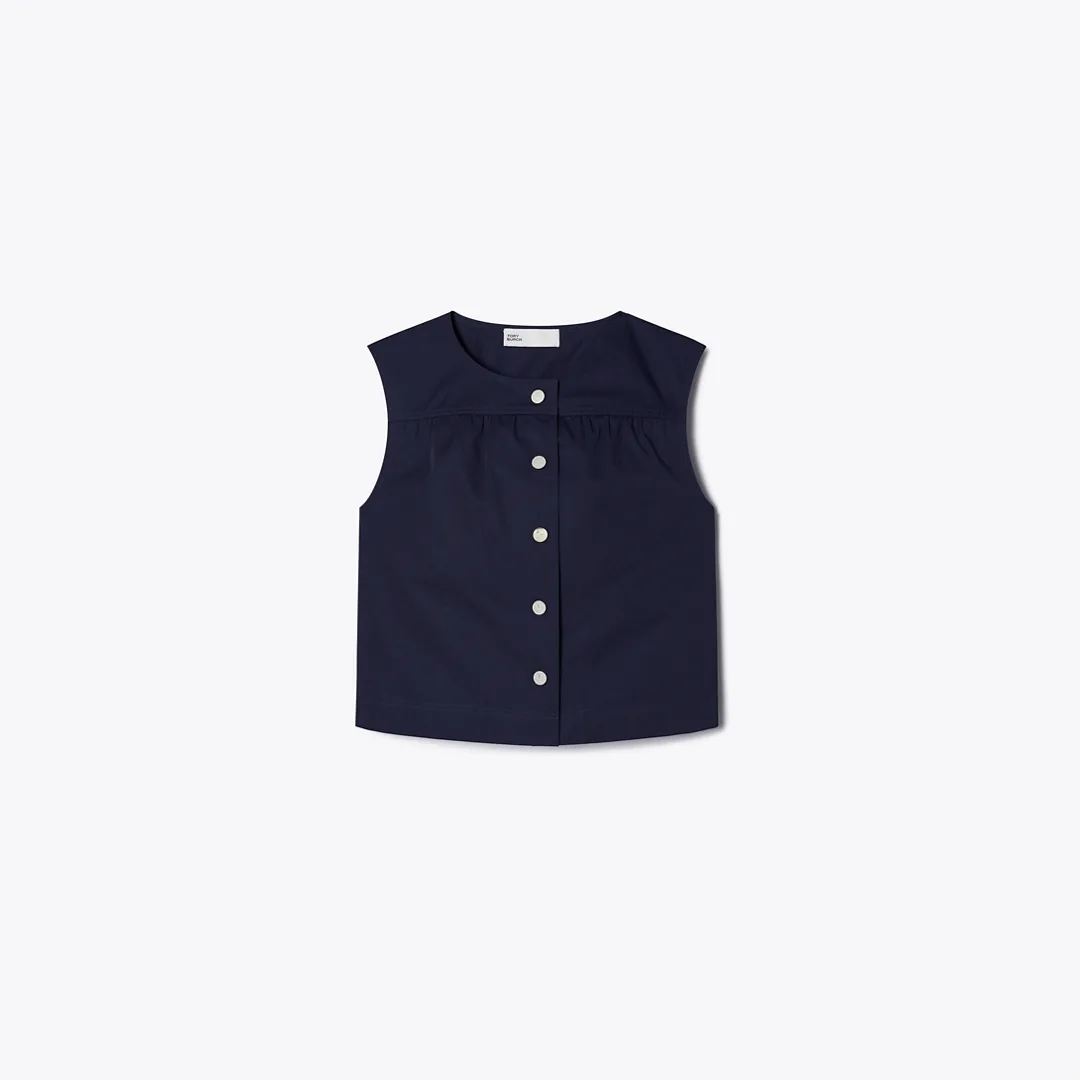 Cotton Poplin Button Top by Tory Burch