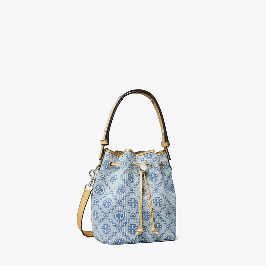 T Monogram Denim Mini Bucket Bag by Tory Burch