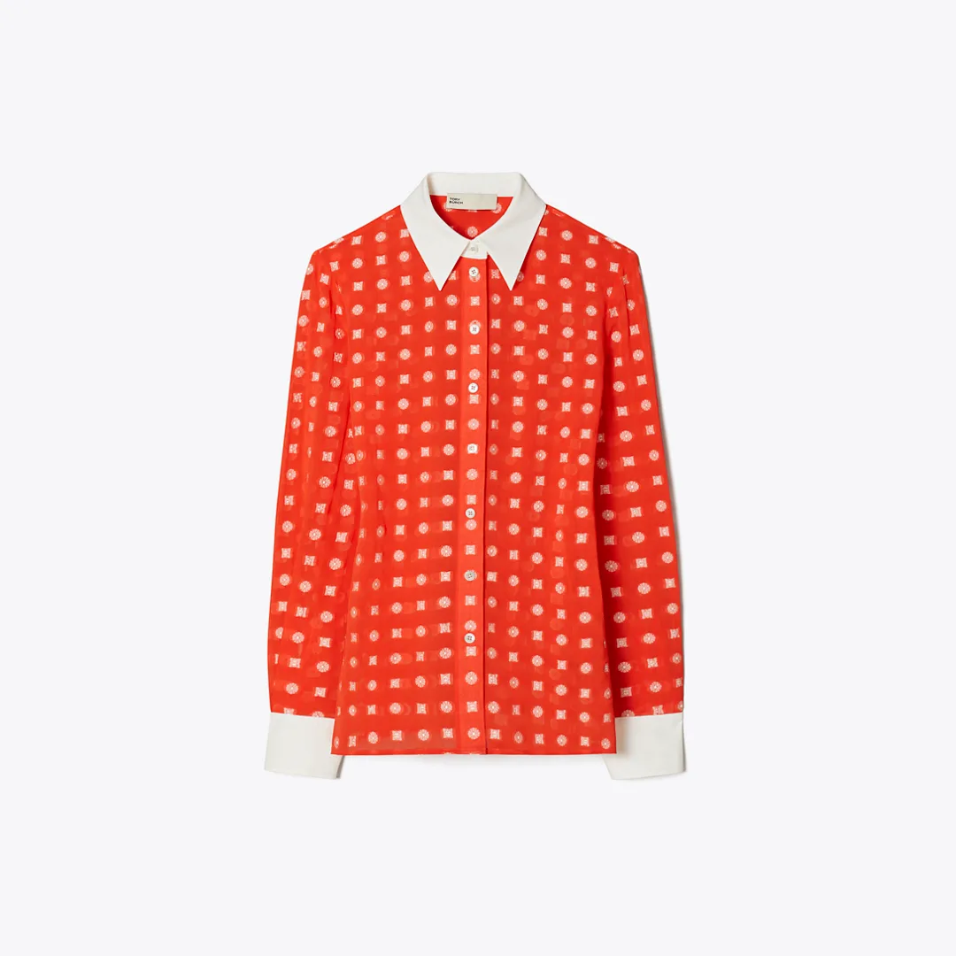 Colorblock Jacquard Shirt by Tory Burch