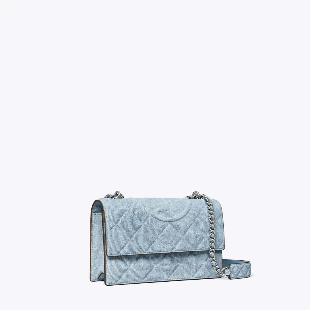 Small Fleming Denim-Print Suede Shoulder Bag by Tory Burch