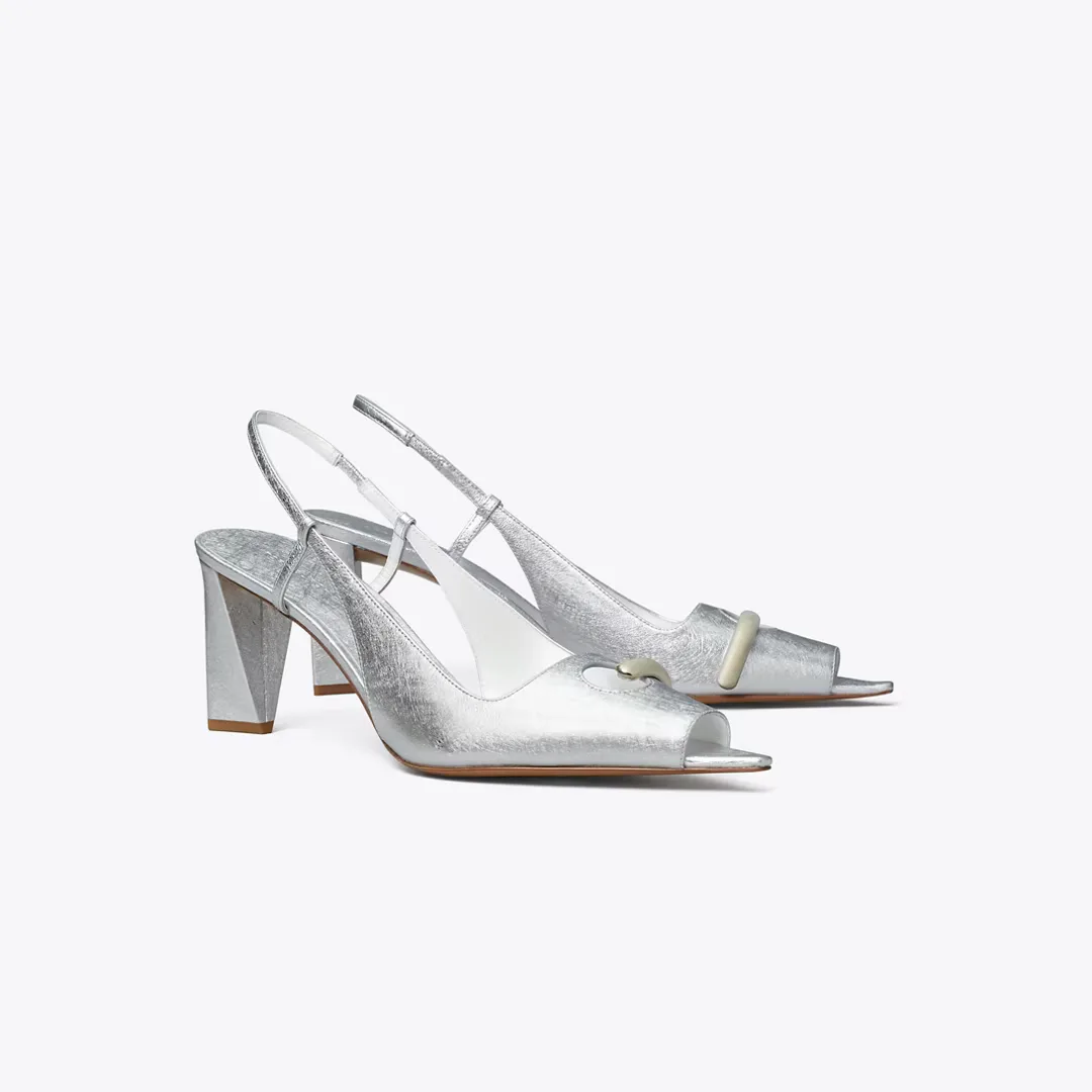 Pierced Peep-Toe Slingback by Tory Burch