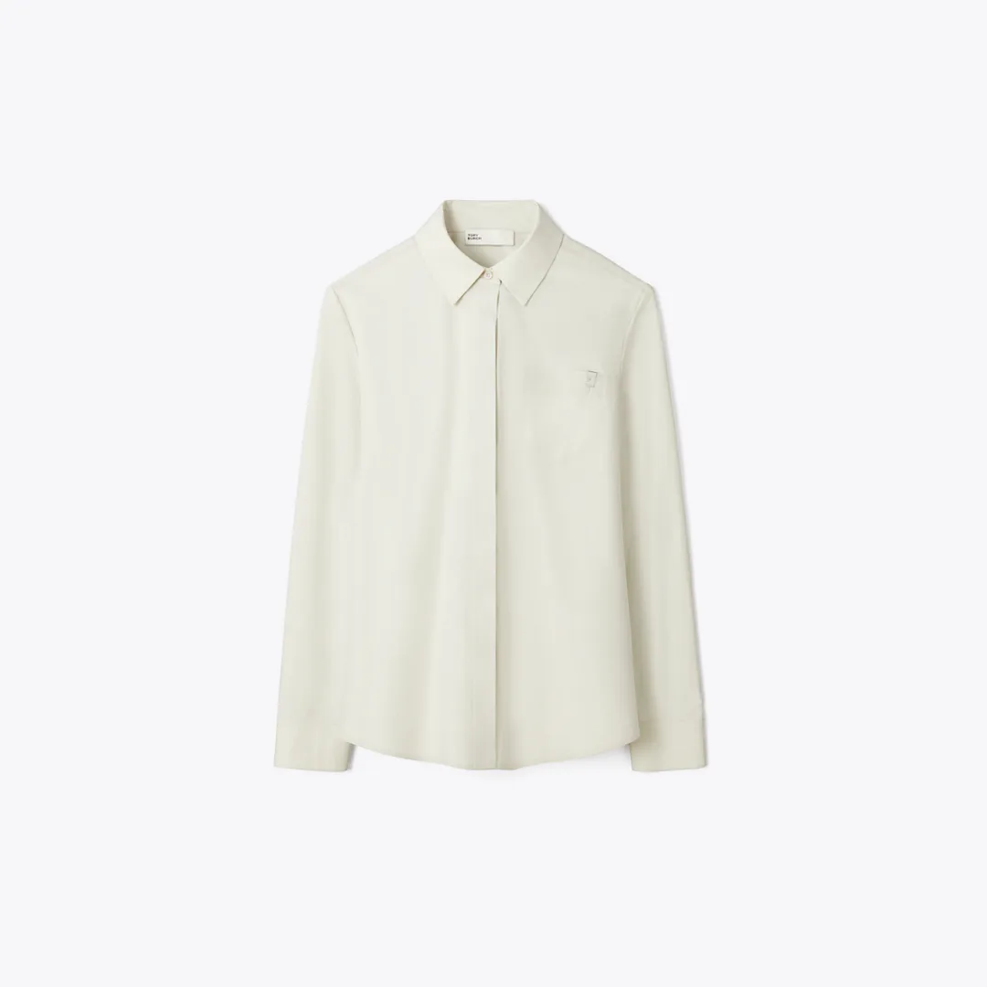 Cotton Poplin Shirt - Stone by Tory Burch