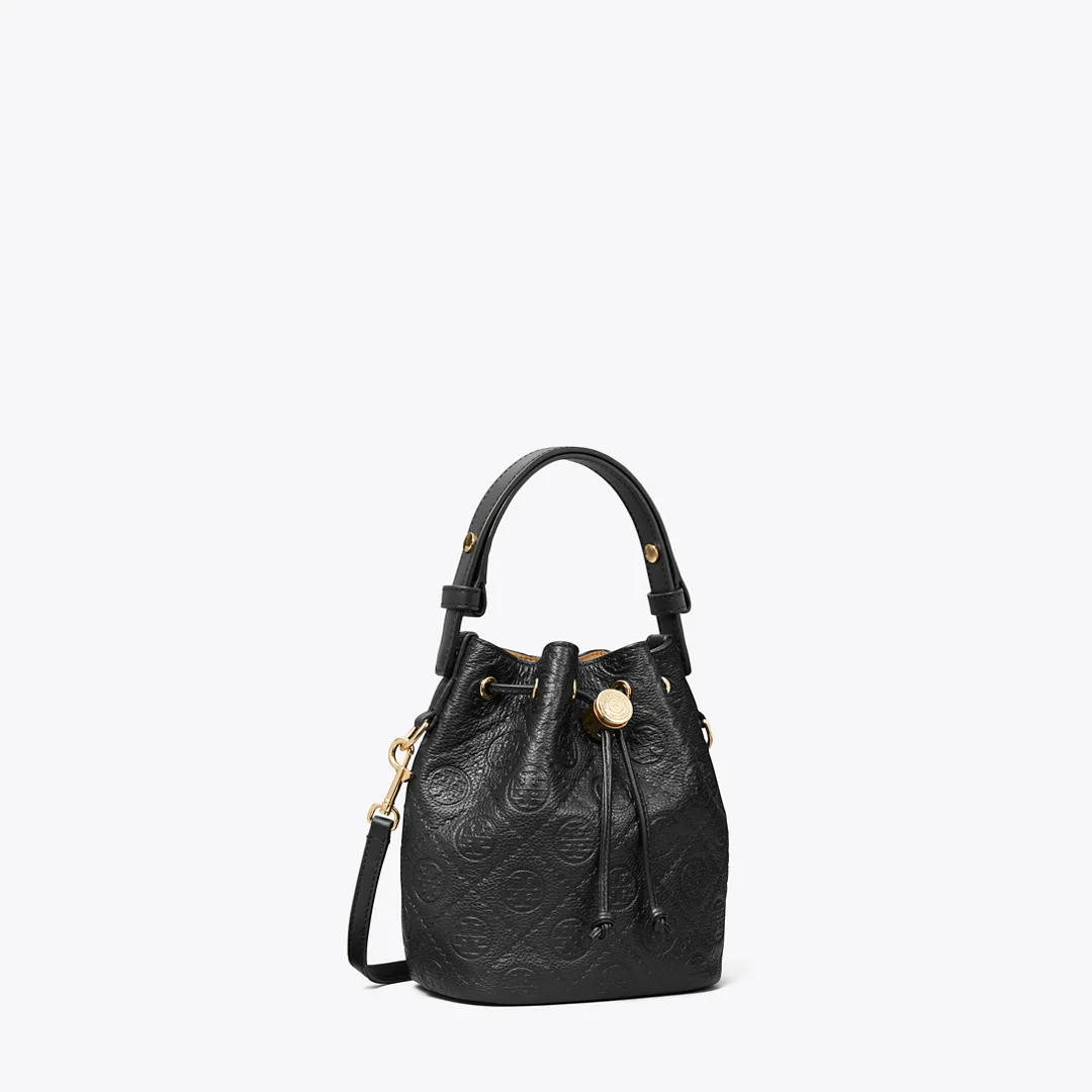 T Monogram Pebbled Mini Bucket Bag by Tory Burch