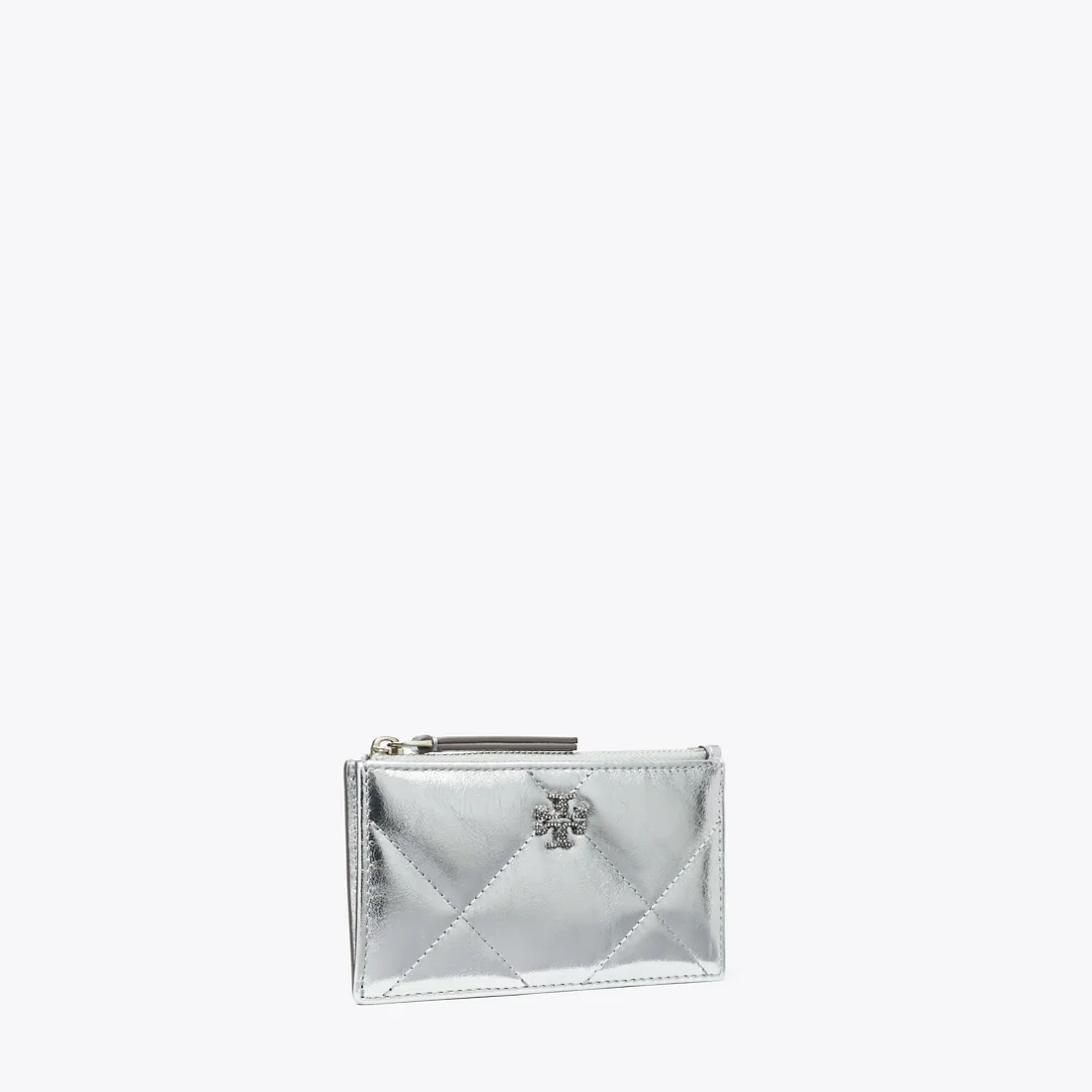 Kira Diamond Quilt Metallic Zip Card Case by Tory Burch