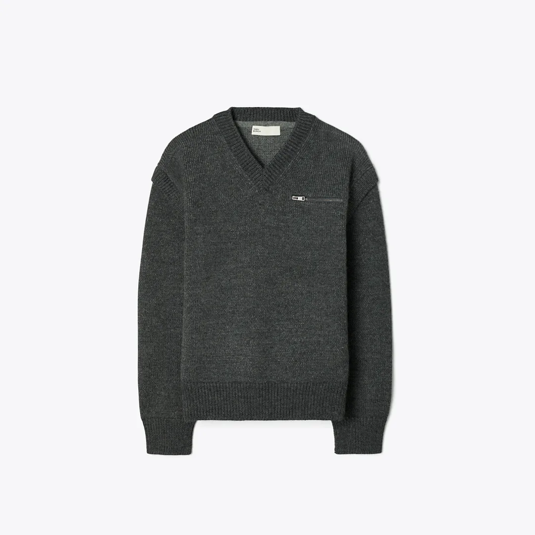 Wool V-Neck Sweater by Tory Burch