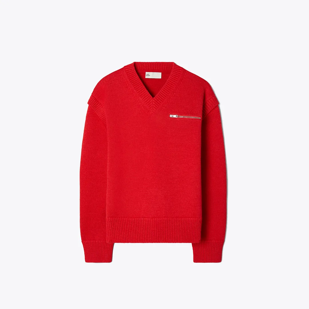 Wool V-Neck Sweater by Tory Burch