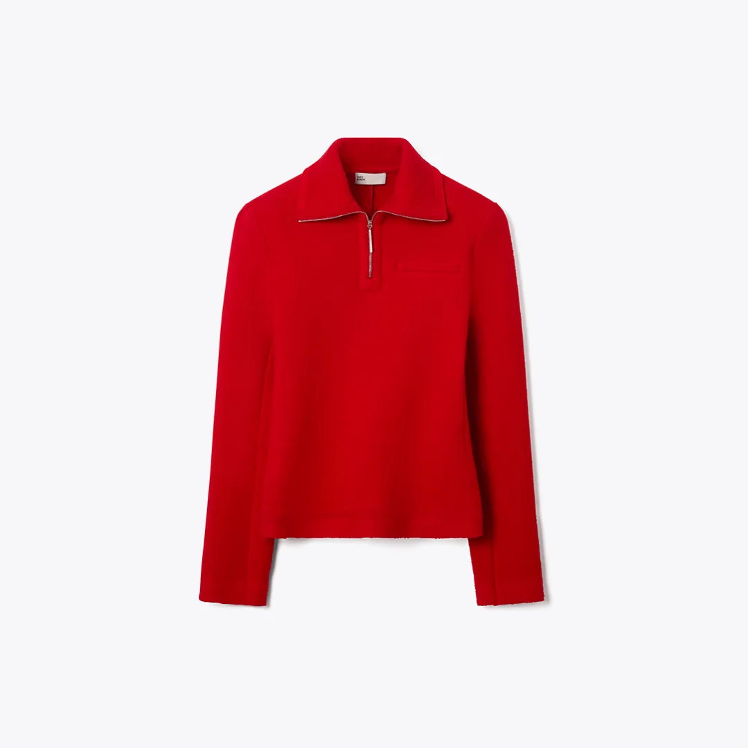 Half-Zip Wool Sweatshirt by Tory Burch