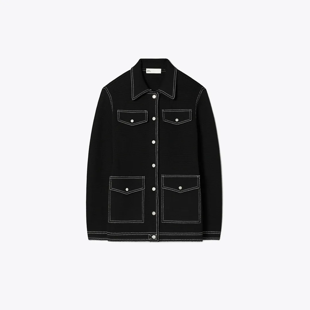 Topstitch Wool Jacket by Tory Burch